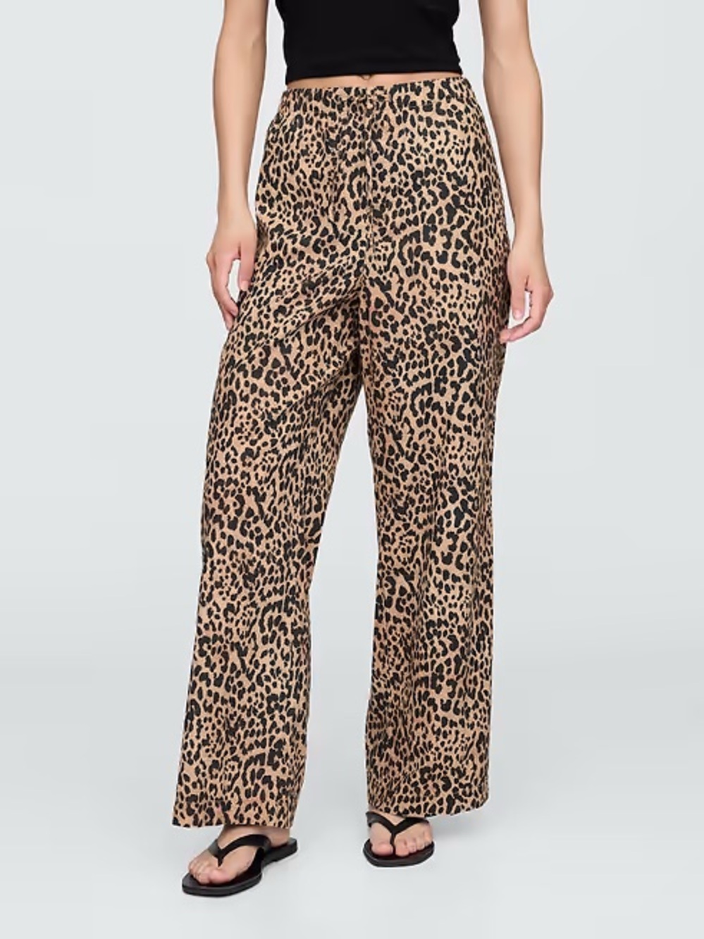 GAP Animal Print Mid Rise Linen-Blend Pull On Wide Leg Pants Size Medium